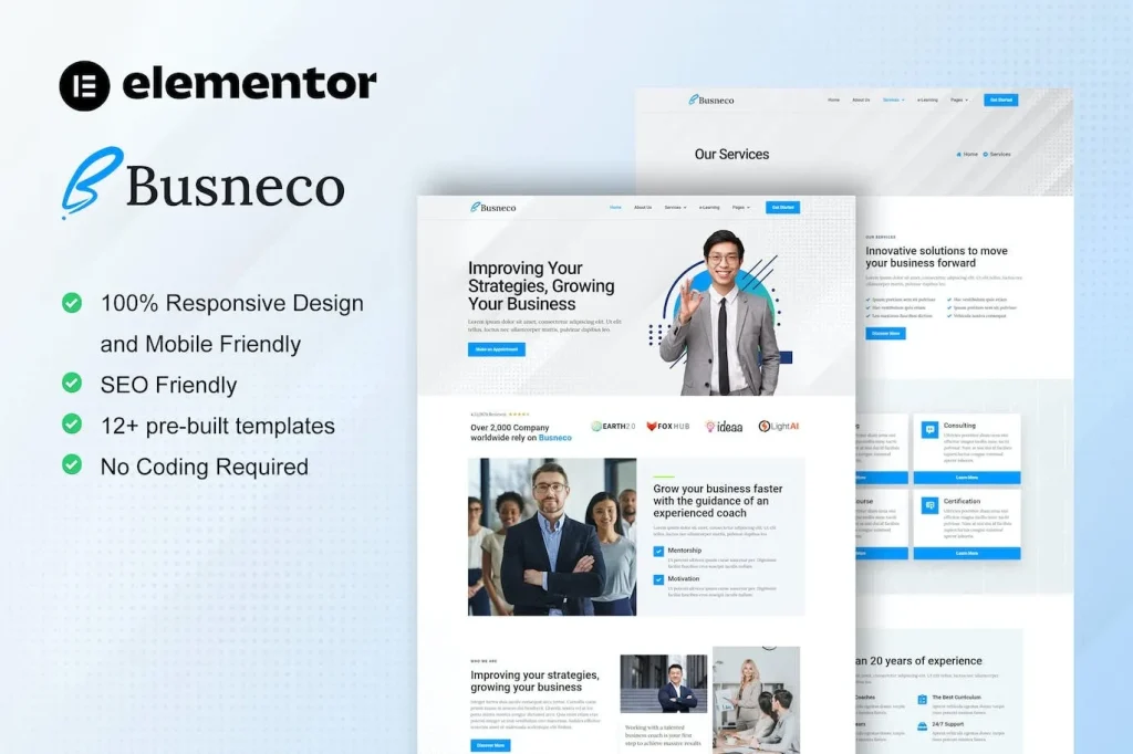 Busneco – Business Coach & Consulting Elementor Template
