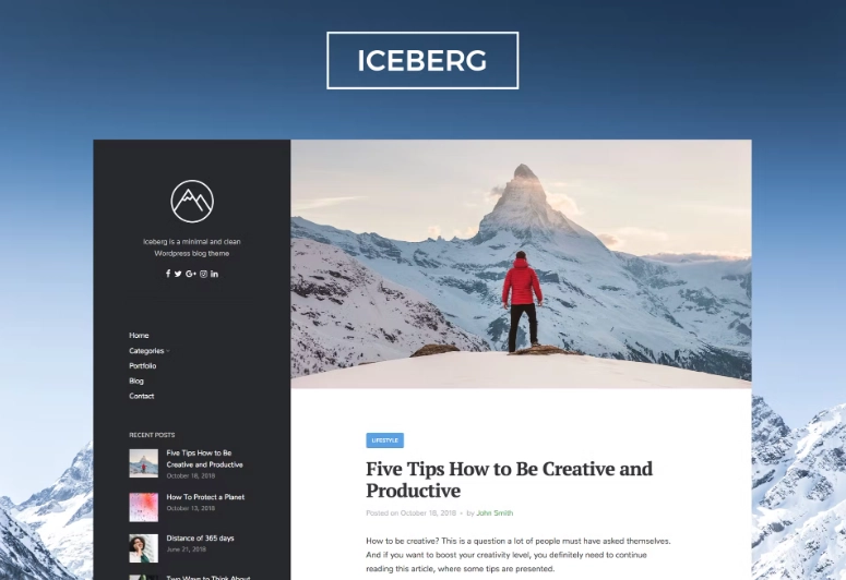 Iceberg – Clean & Modern WordPress Blog Theme