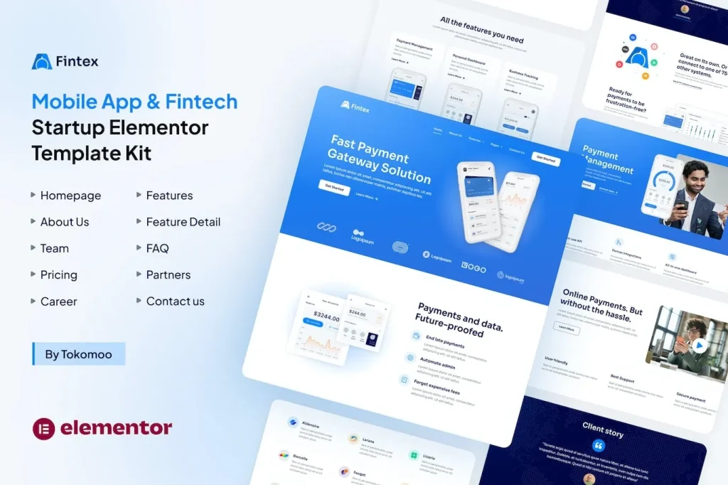 Fintex – Mobile App & Fintech Startup Elementor Template