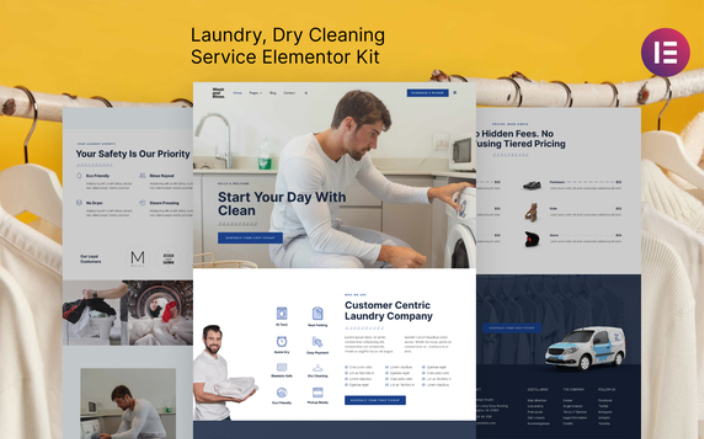 Wash & Rinse – Laundry & Dry Cleaning Service Elementor Template