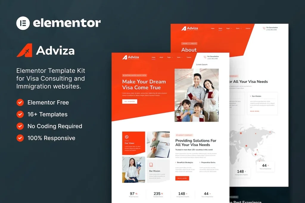 Adviza – Immigration & Visa Consulting Elementor Template