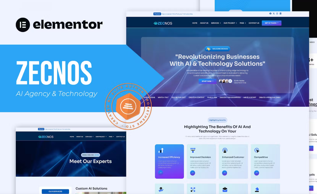 Zecnos – AI Agency & Technology Elementor Template