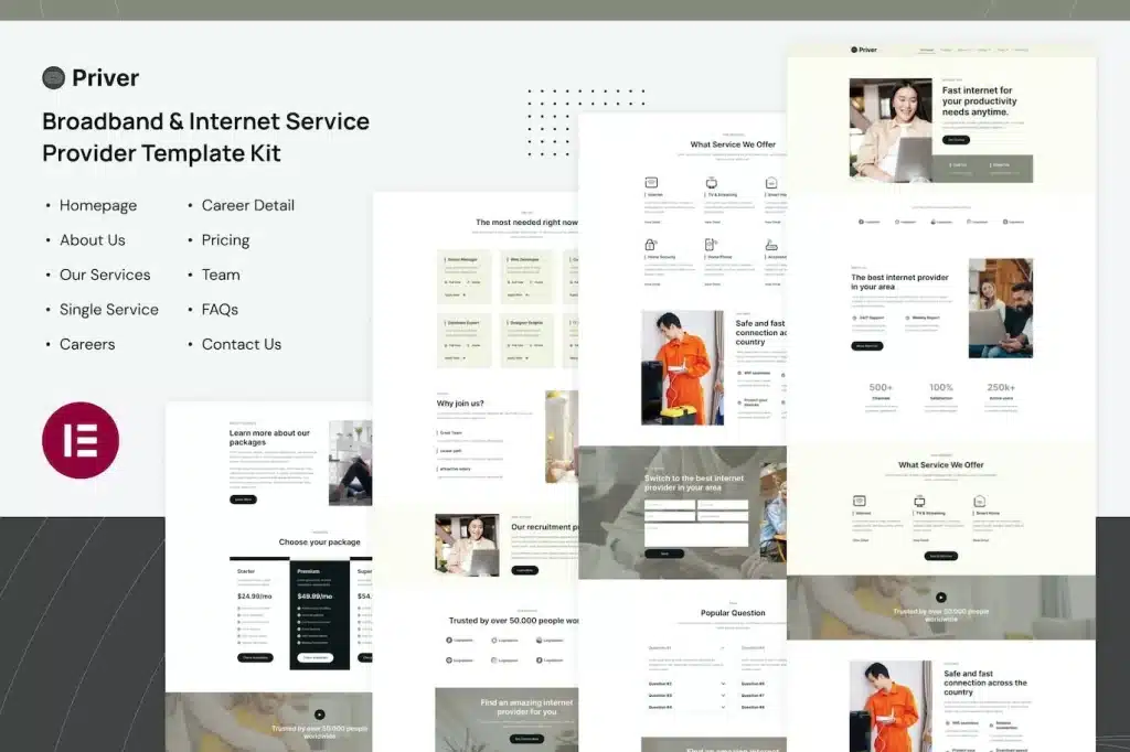 Priver – Broadband & Internet Service Provider Elementor Pro Template Kit