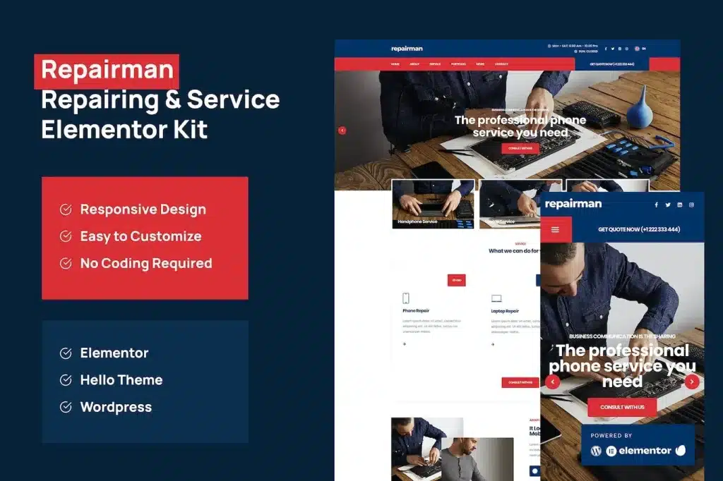 Repairman – Gadget Repair & Service Elementor Template Kit