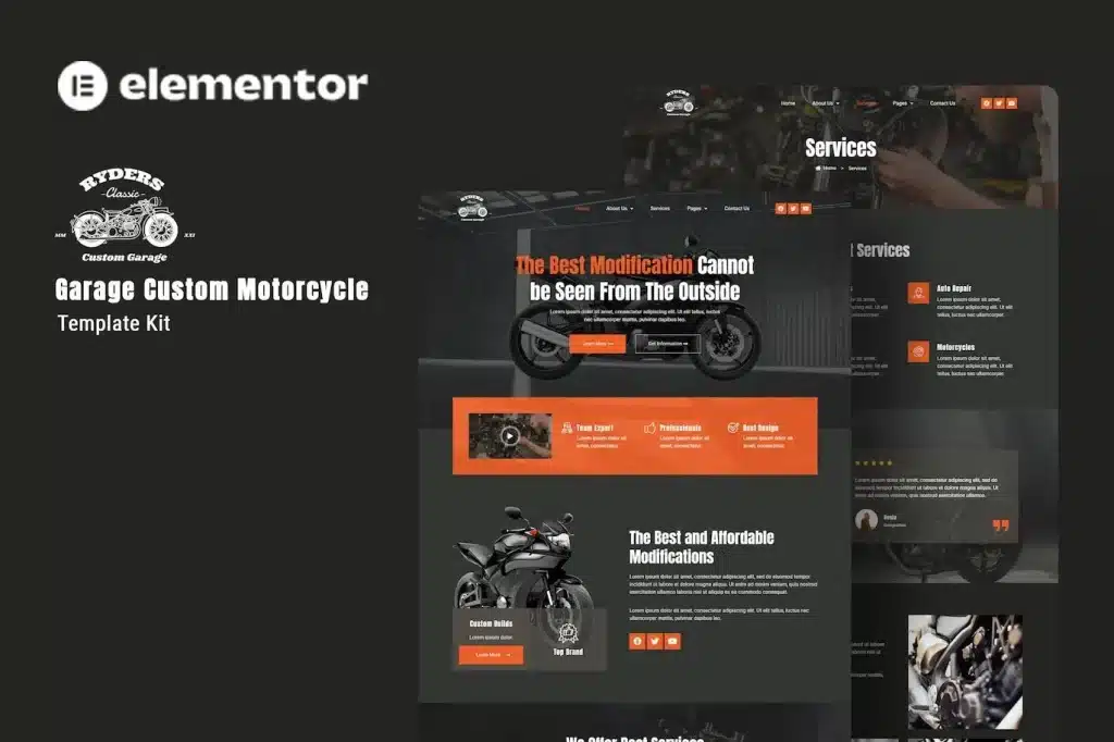 Ryders – Garage Custom Motorcycle Elementor Template Kit