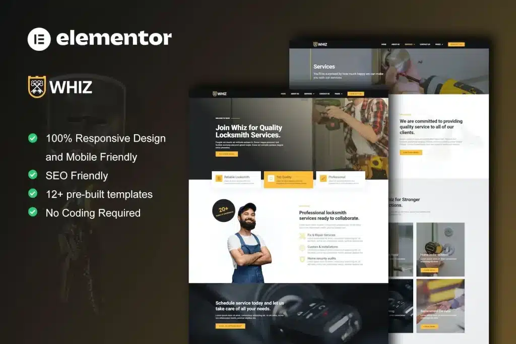 Whiz – Locksmith & Key Maker Services Elementor Pro Template Kit