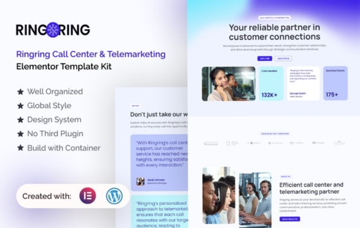 Ringring – Call Center & Telemarketing Elementor Pro Template