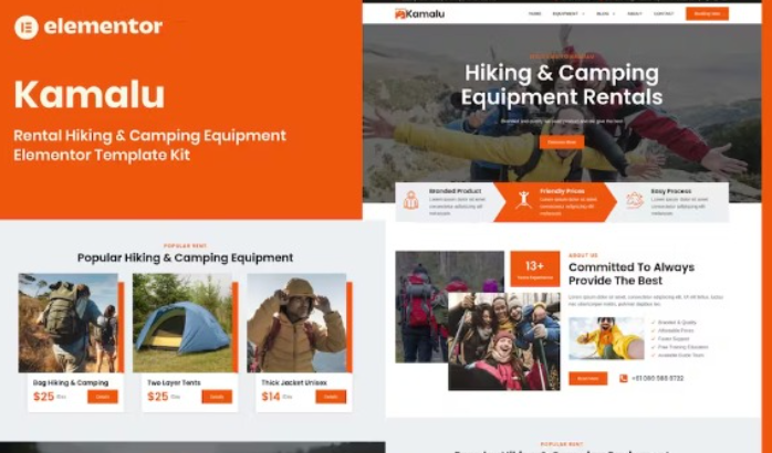 Kamalu – Rental Hiking & Camping Equipment Elementor Pro Template