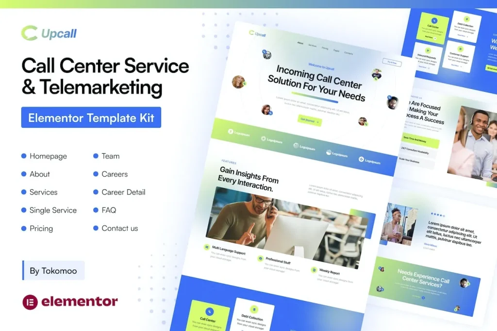 Upcall – Call Center Service & Telemarketing Elementor pro Template