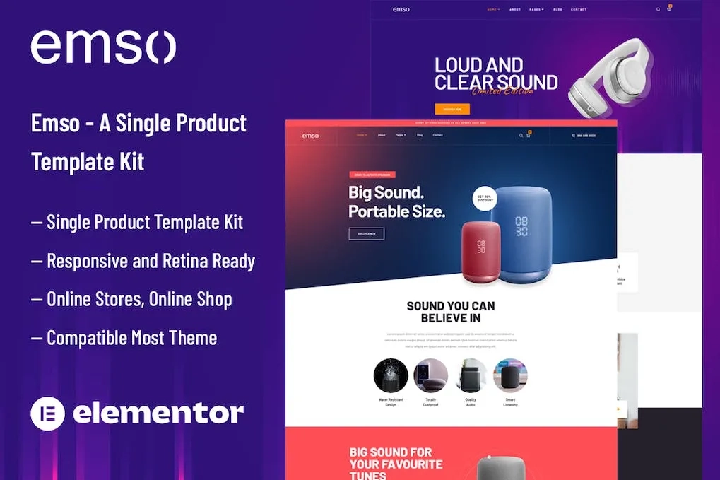 Emso – A Single Product Elementor Template