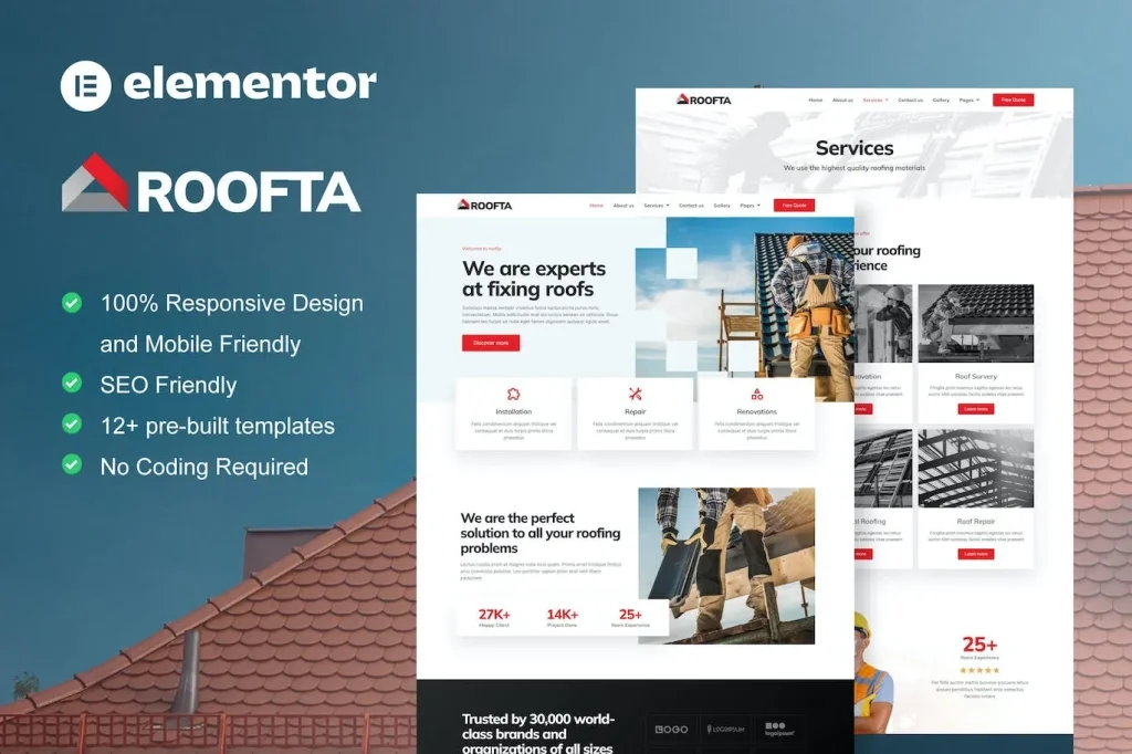 Roofta – Roofing Services Elementor Template