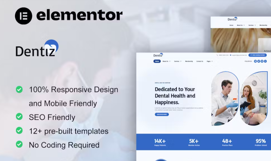 Dentiz – Dentist & Dental Care Elementor Pro Template