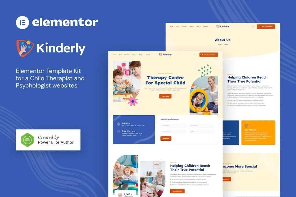 Kinderly – Child Therapist & Psychologist Elementor Template