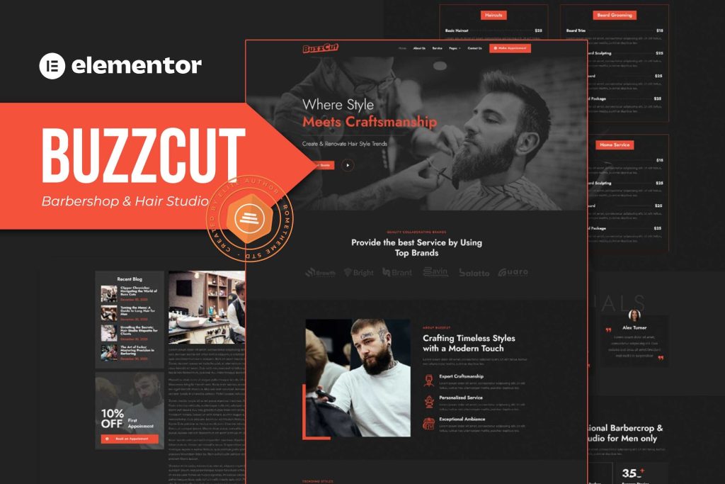 Buzzcut – Barbershop & Hair Studio Elementor Pro Template