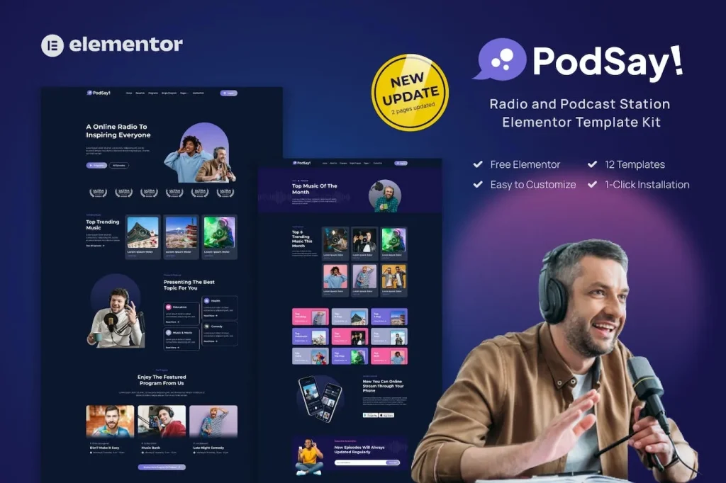 PodSay – Radio & Podcast Station Elementor Template