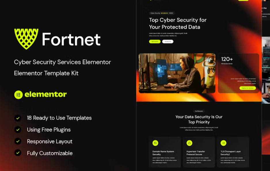 Fortnet – Cyber Security Services Elementor Template