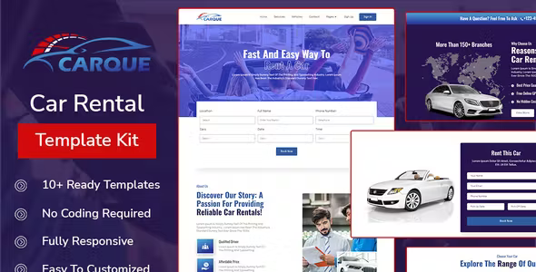 CarQue Car Rental Elementor Template Kit