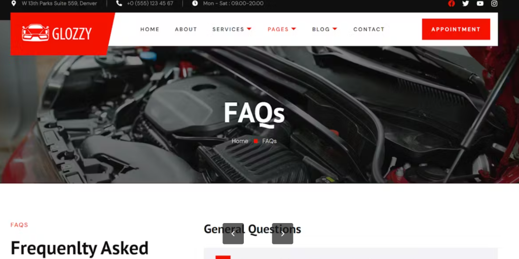 Glozzy – Car Detailing & Repair Service Elementor Template