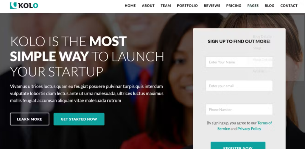 Kolo – Startup Landing Page WordPress Theme