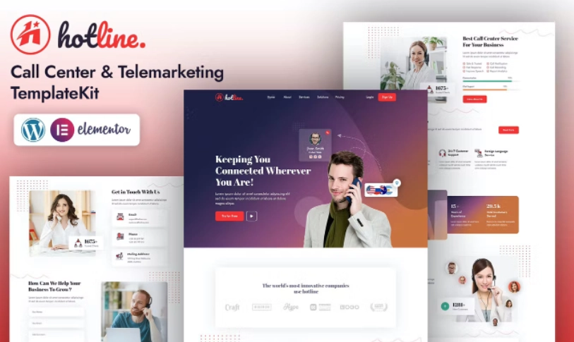 Hotline | Call Center &Telemarketing Elementor Template