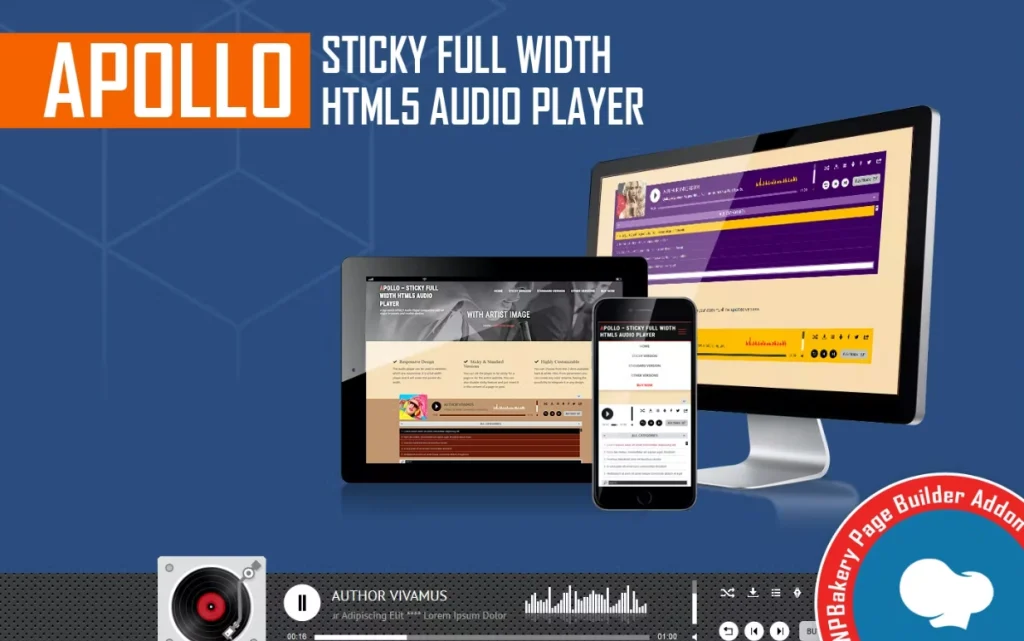 Apollo Sticky Full Width HTML5 Audio Player – Addon For Visual Composer