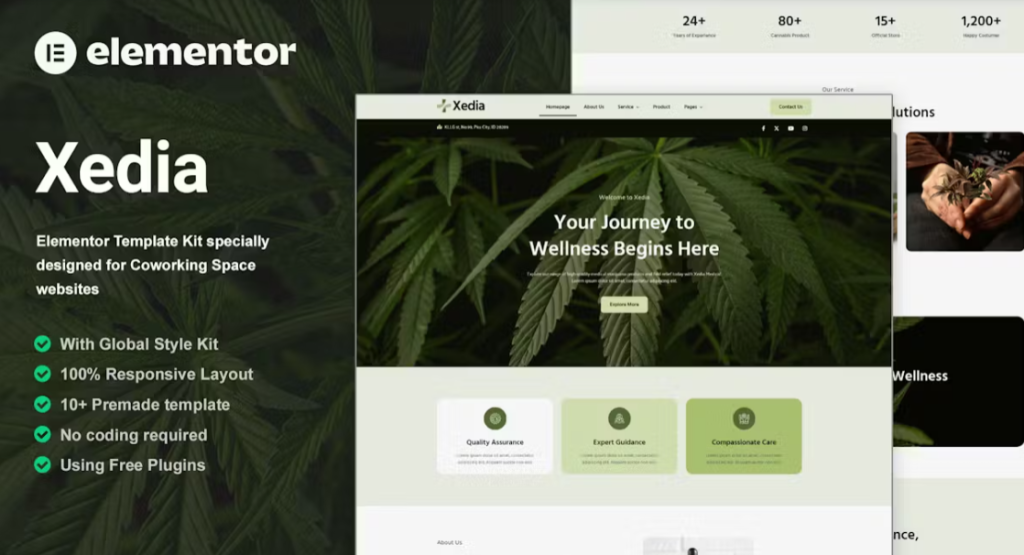 Xedia – Medical Marijuana Elementor Template