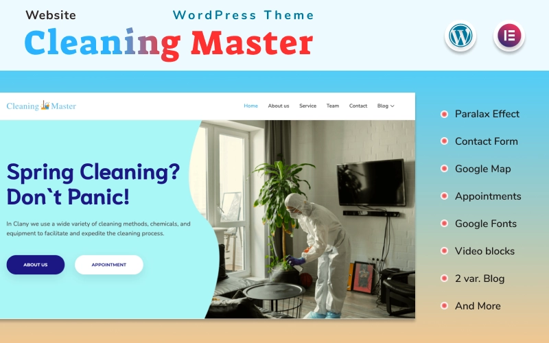 Cleaning Master – Website With Blog Elementor WordPress Theme WordPress Theme