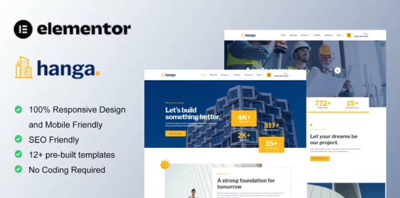 Hanga – Construction & Building Elementor Template