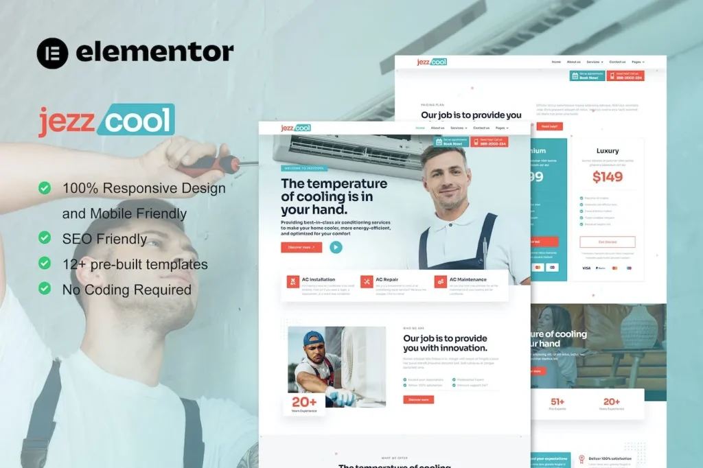 JezzCool – AC Repair Services Elementor Pro Template