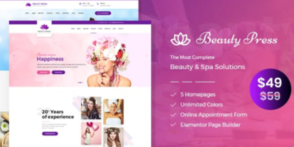 BeautyPress – Beauty Salon Spa WordPress Theme