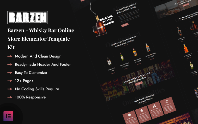 Barzen – Whisky Bar Online Store Elementor Template Kit