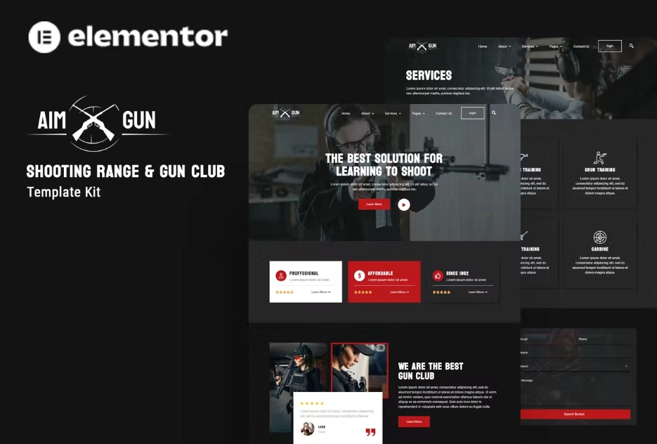 Aimgun – Shooting Range & Gun Club Elementor Template