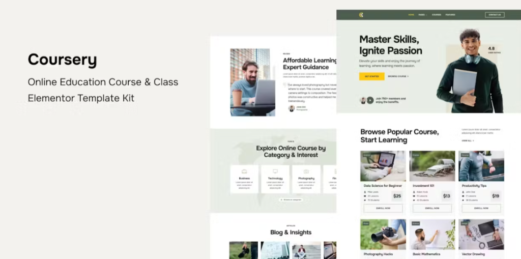 Coursery – Online Education Course & Class Elementor Template