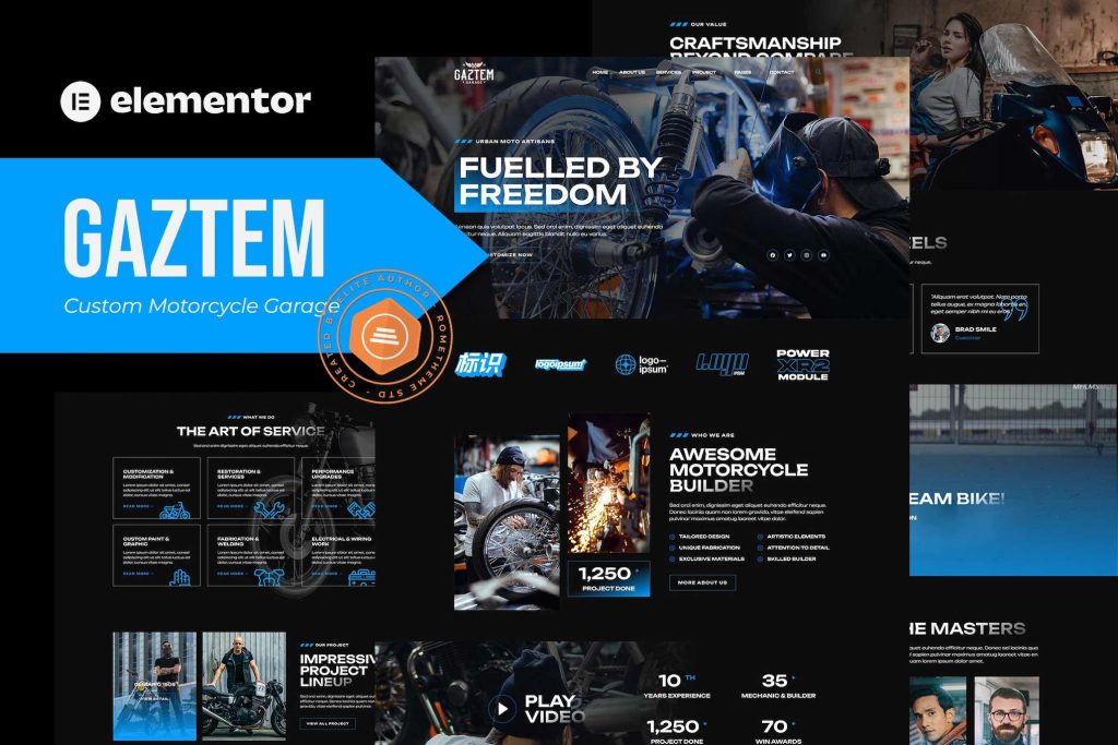 Gaztem – Custom Motorcycle Garage Elementor Template