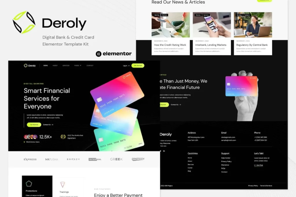 Deroly – Digital Bank & Credit Card Elementor Template