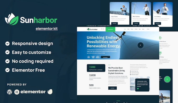 SunHarbor – Solar and Renewable Energy Elementor Template