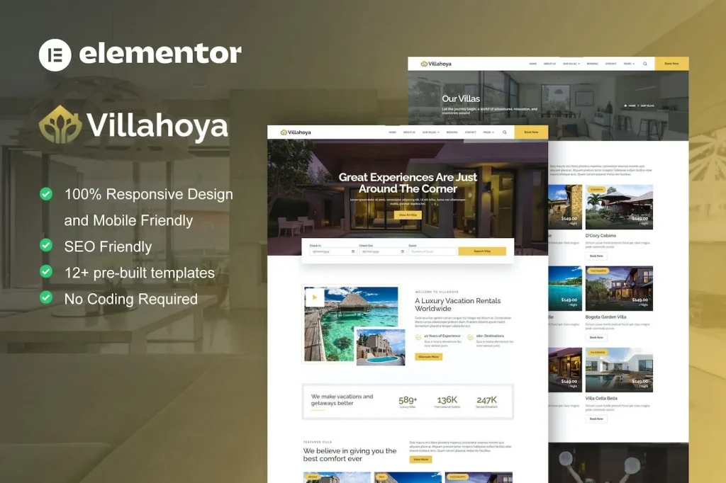 Villahoya – Villa Vacation Rental Elementor Template