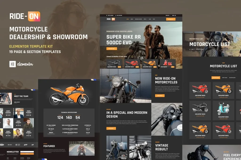 Ride ON – Motorcycle Dealership WordPress Elementor Template