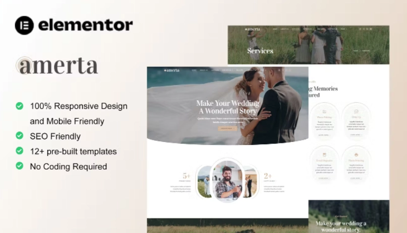Amerta – Wedding Photography Service Elementor Template