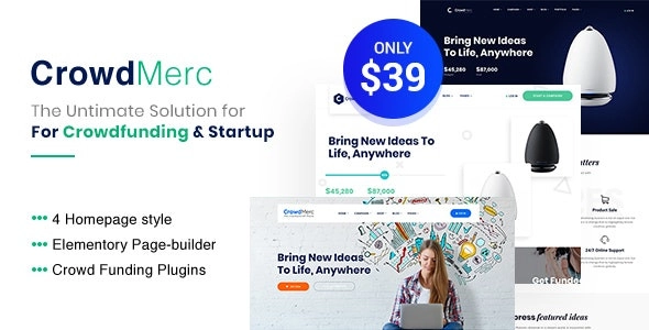 Crowdmerc – Crowdfunding Startup Fundraising WordPress Theme