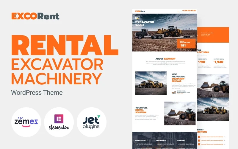 ExcoRent – Equipment Rental Template for Strong Landing Page WordPress Theme