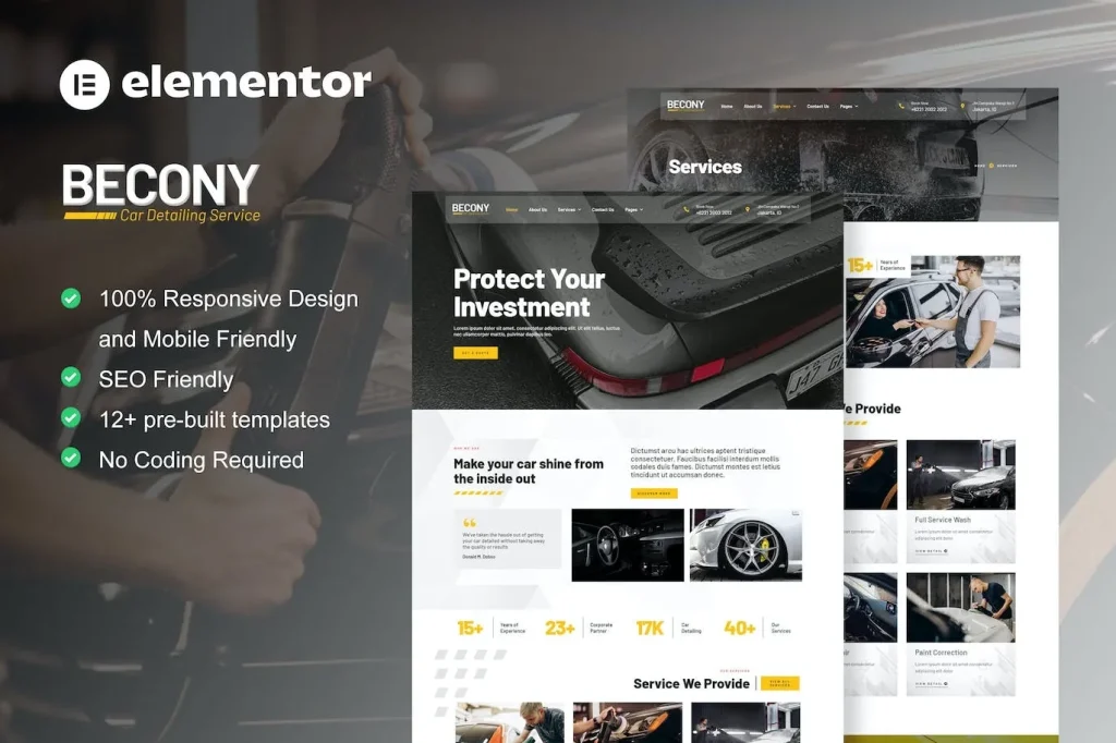 Becony – Car Detailing Services & Car Repair Elementor Template