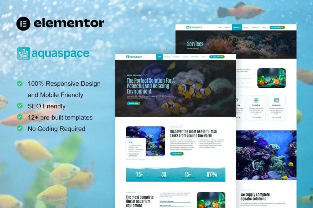 Aquaspace – Fish Aquarium & Aquascape Service Elementor Template