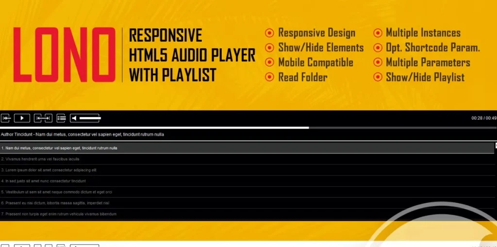 Lono – Responsive HTML5 Audio Player With Playlist