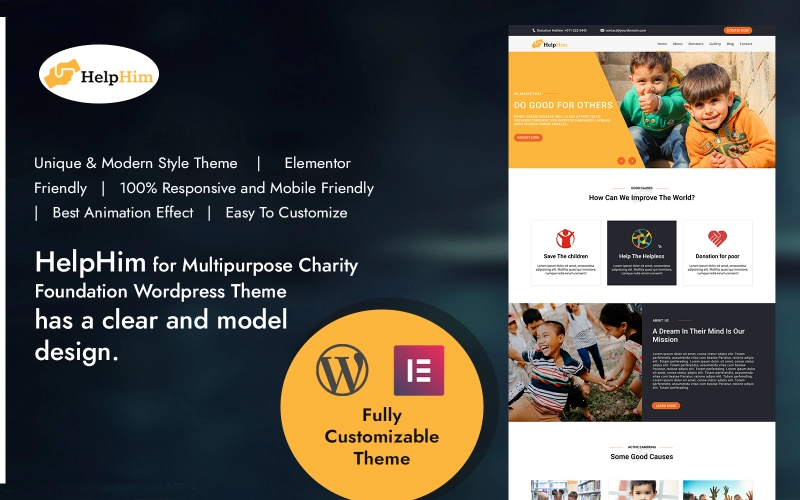 Help Him WordPress Charity Foundation Theme WordPress Theme