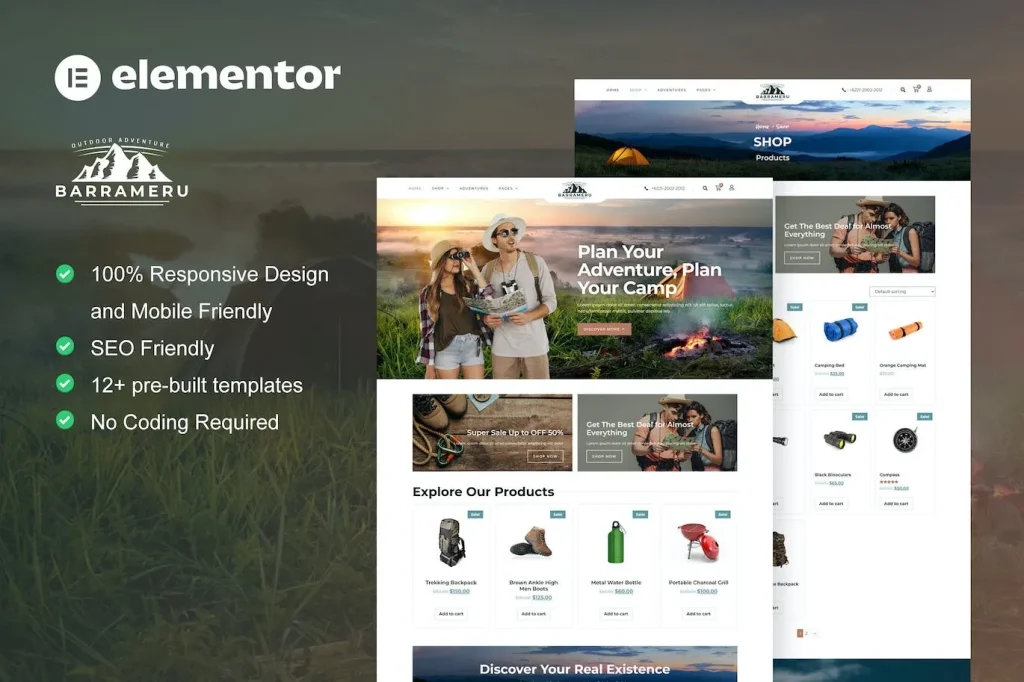 Barrameru – Outdoor Adventure Camping Store Elementor Pro Template