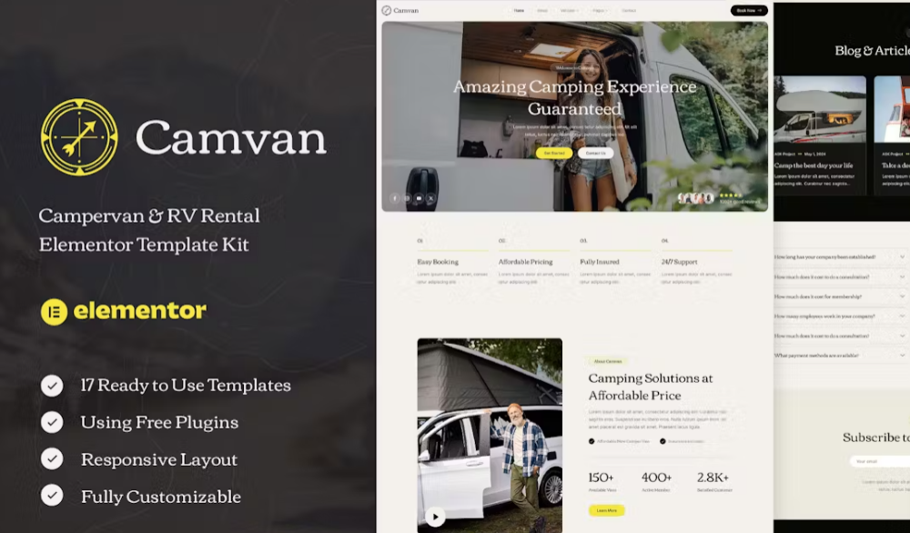 Camvan – Campervan & RV Rental Elementor Template