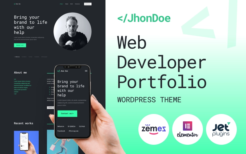 Jhon Doe – Contemporary Web Developer WordPress Theme