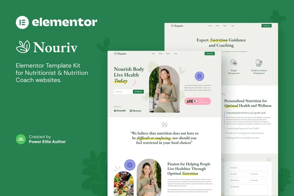 Nouriv – Nutrition Coach & Nutritionist Elementor Template