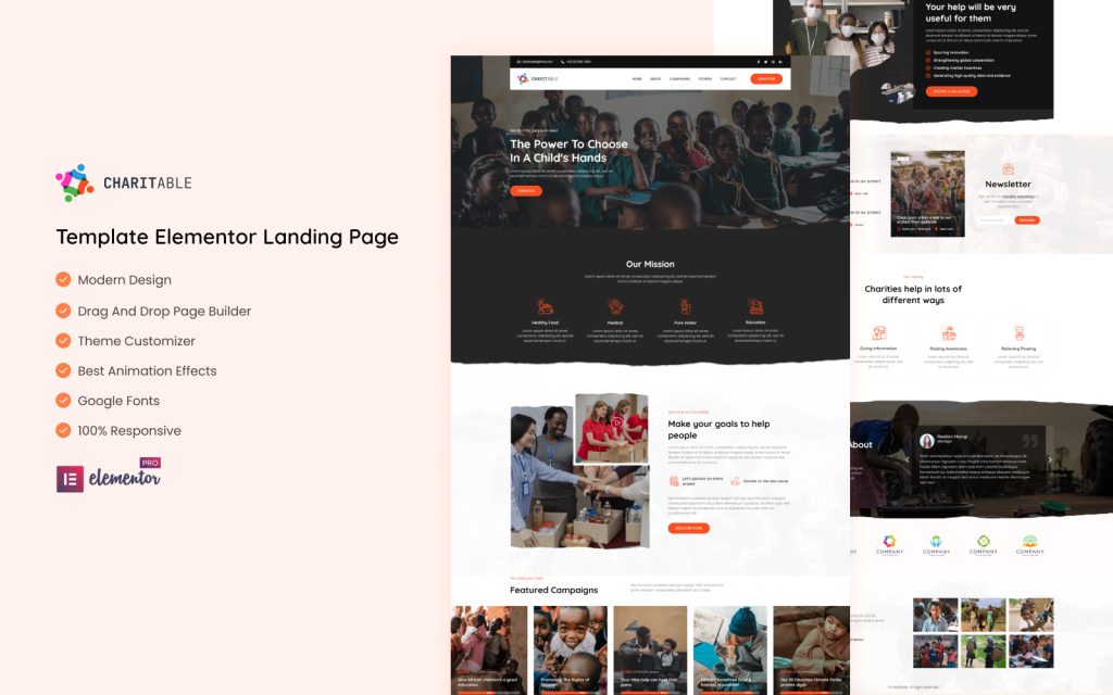 Charitable – NGO and Charity Services Elementor Landing Page